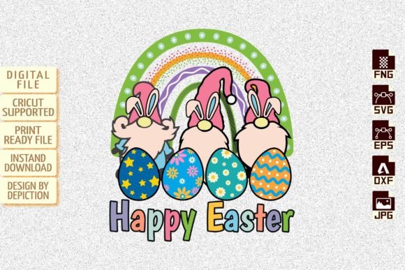 Happy Easter Eggs Rainbow Gnome Graphics for T-Shirt Designs & Editorial Use