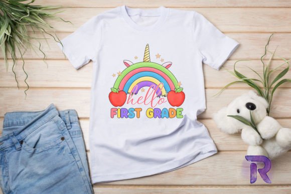 Hello 1st Grade Unicorn Rainbow Graphics for T-Shirt Designs