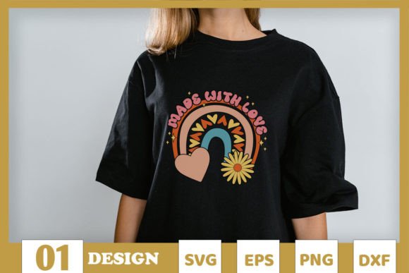 Made with Love Rainbow Retro Valentine: Graphics & T-Shirt Designs