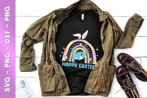 Rainbow Easter Chibi Narwhal Egg Floral Graphics for T-Shirt Designs