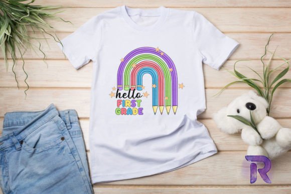 The Hello 1st Grade Pencil Rainbow Design: A Graphics Asset for T-Shirt Campaigns